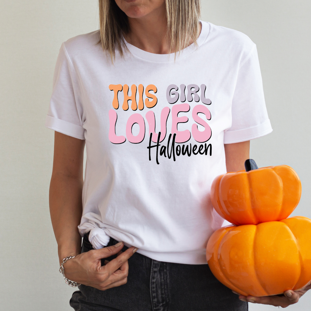 This girl loves Halloween DTF Full Colour Transfers