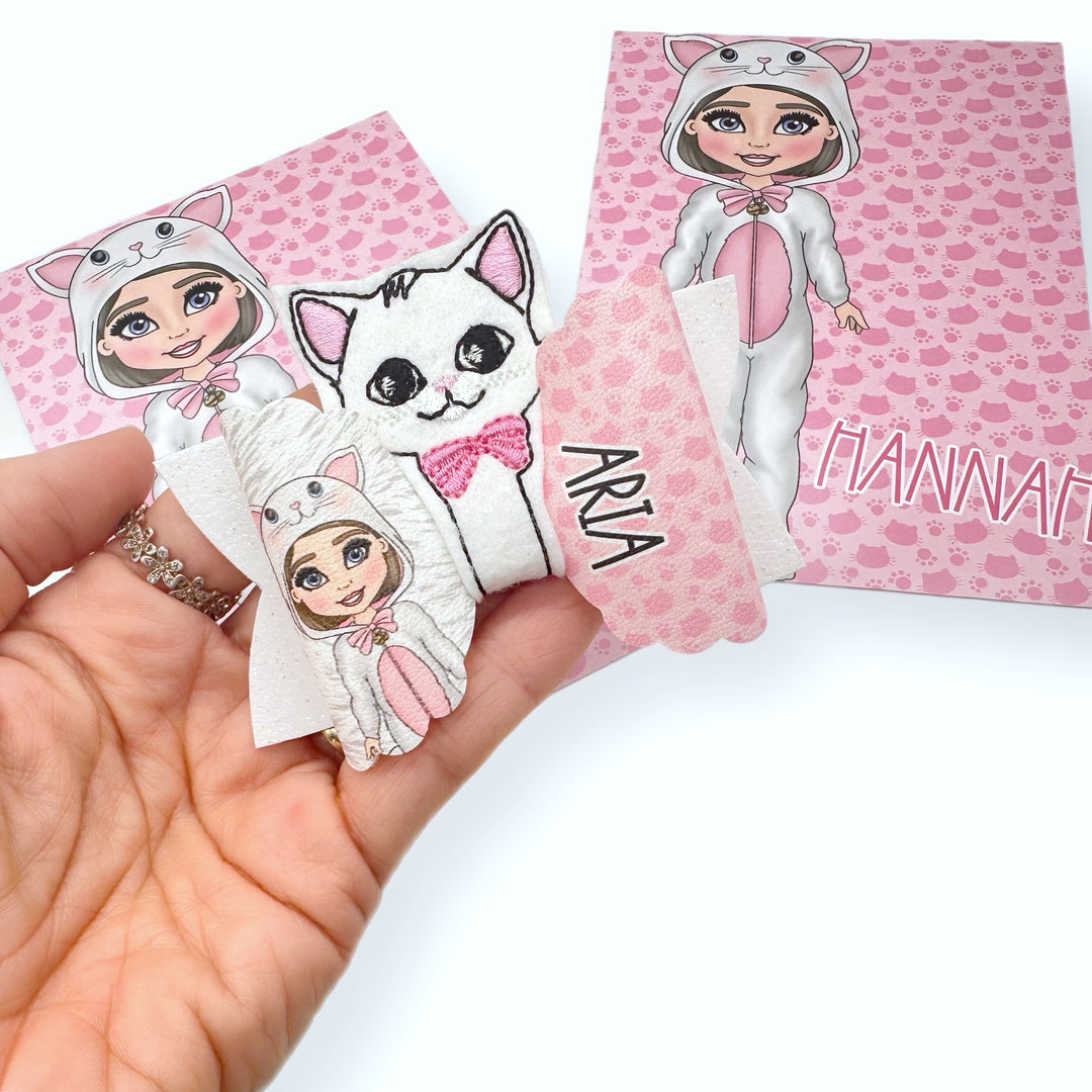 Little White Kitten Dolly's 3.5” | Pre Cut DIY Hair Bow Loops with optional Glitter Tails