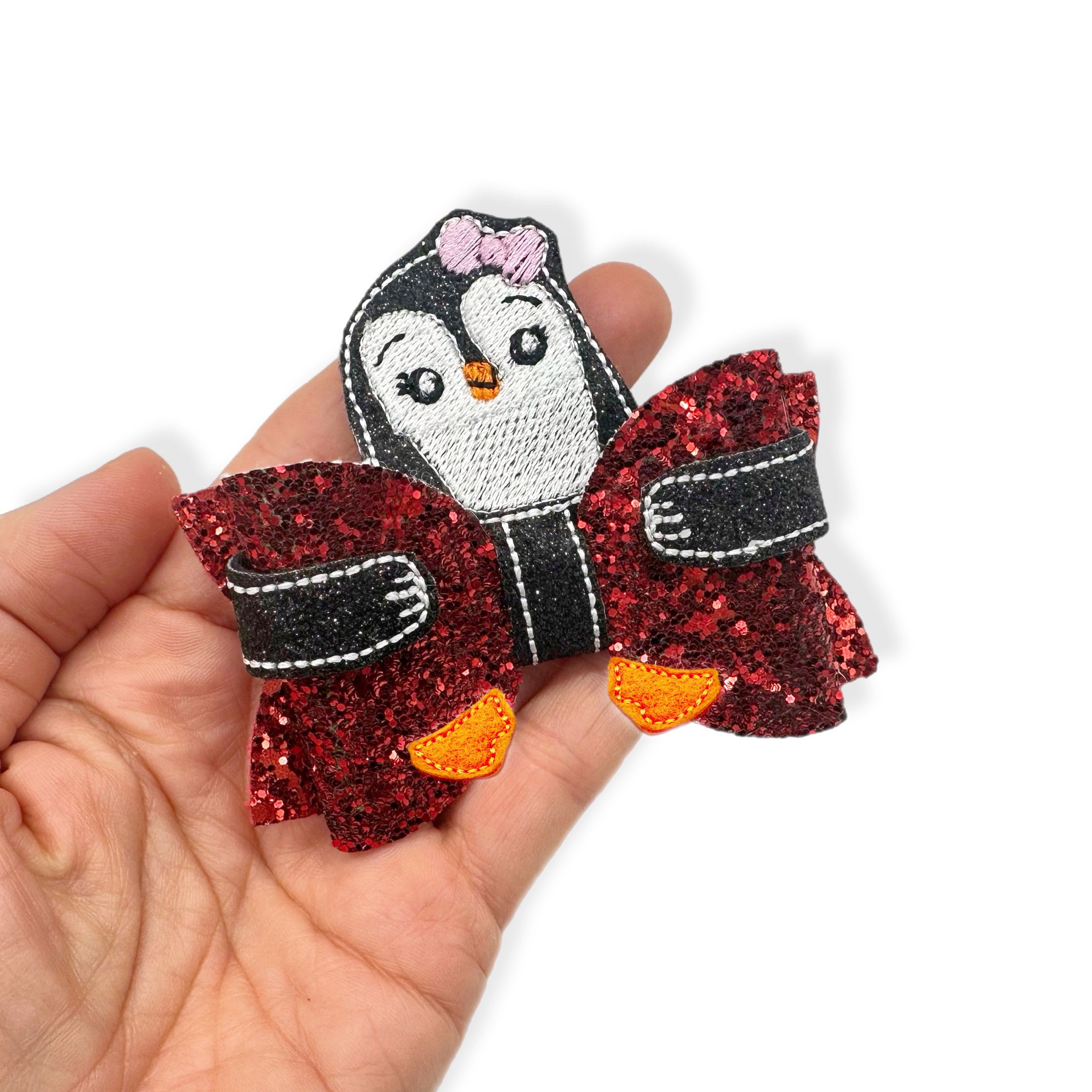 Penelope the Penguin Bow Hug Wrap Around & Pops Feltie Set