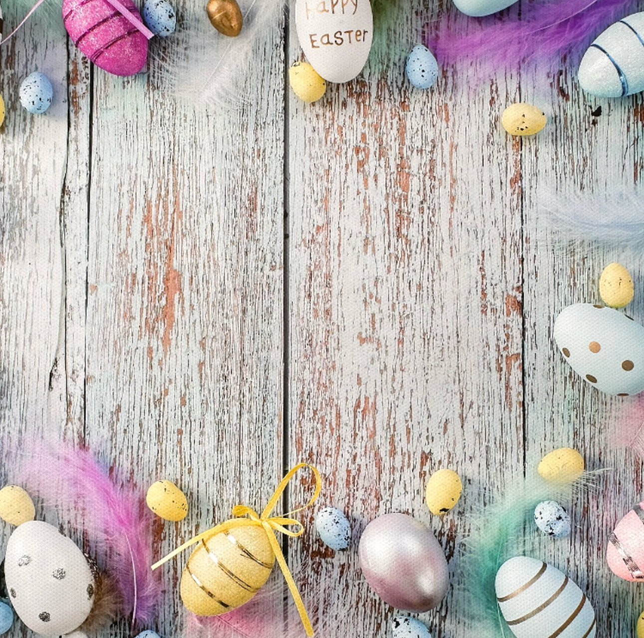 Happy Easter Border Wooden Effect Canvas Photography Background