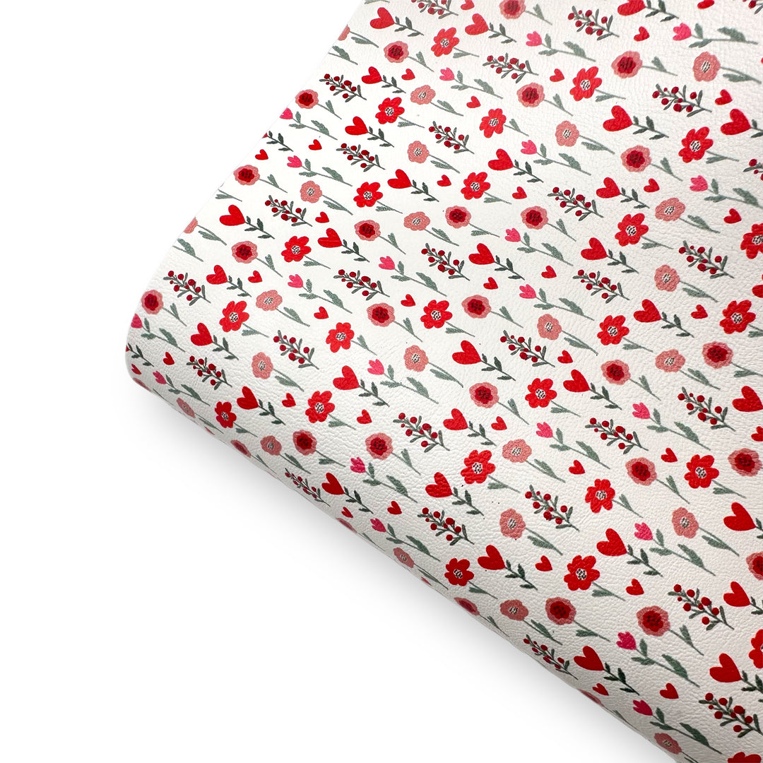 Pretty Valentines Floral Premium Faux Leather Fabric Sheets