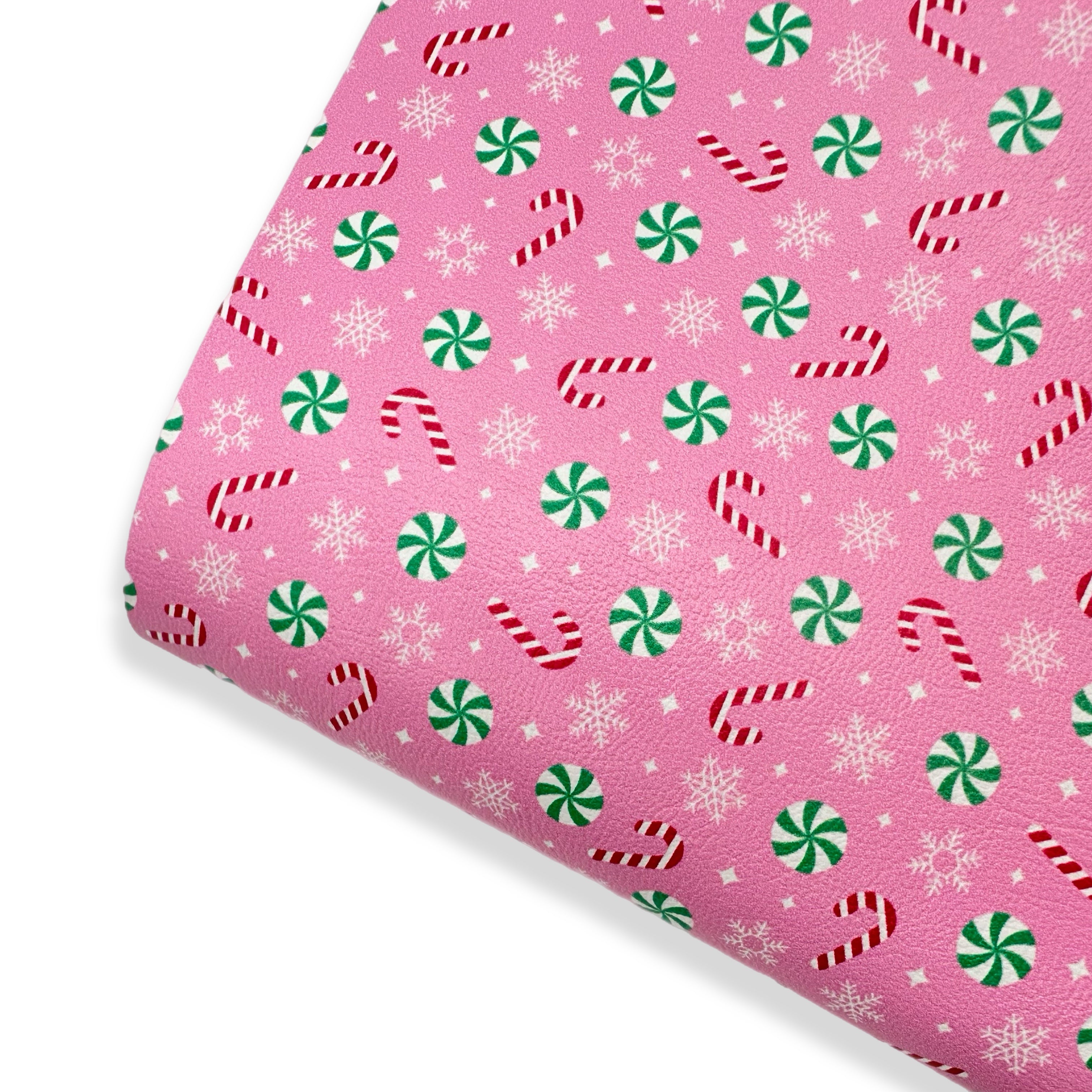 Sweet Christmas Candy Premium Faux Leather Fabric