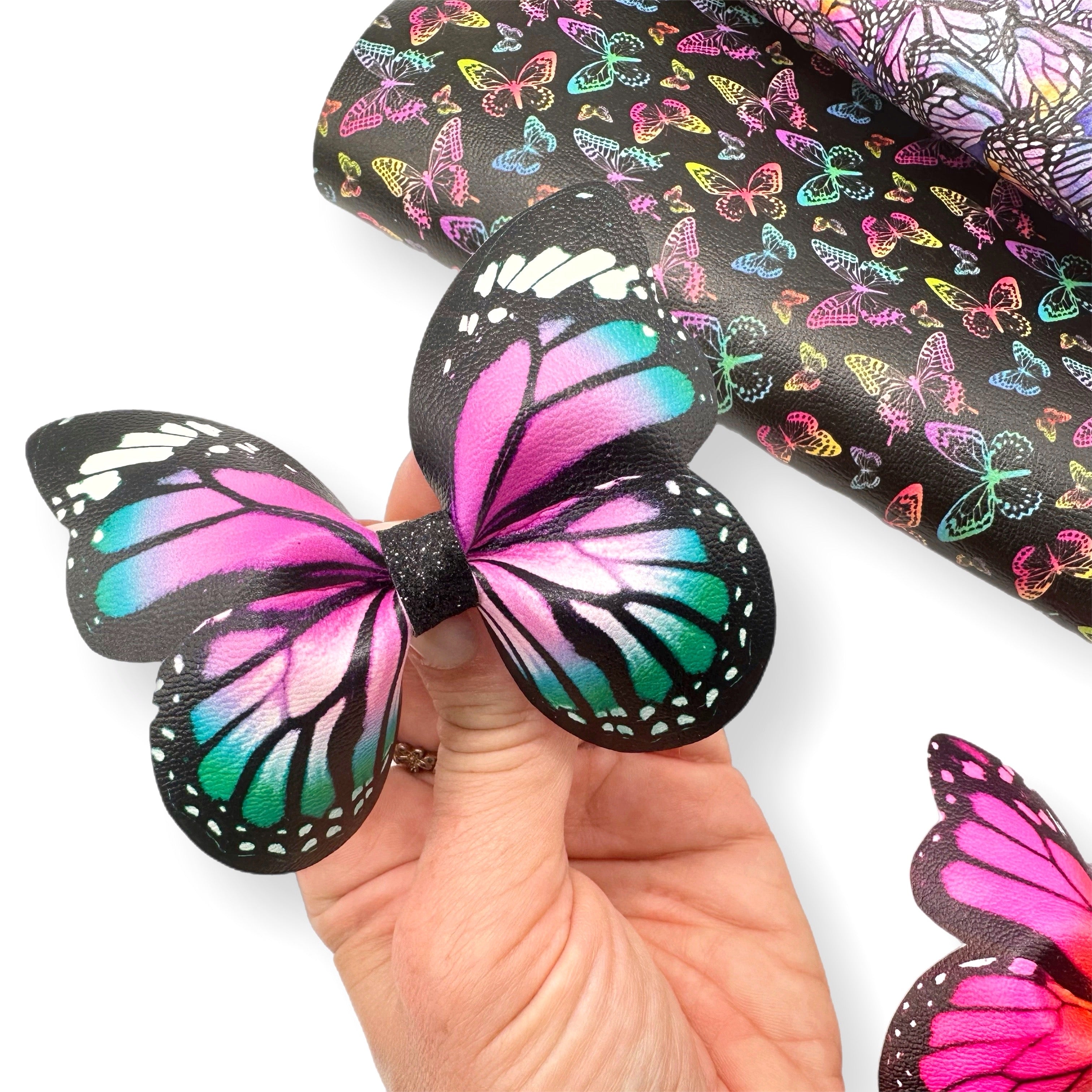 Dark Mystical Butterfly Pinch Bows DIY Cut Out Faux Leather Fabric Sheets