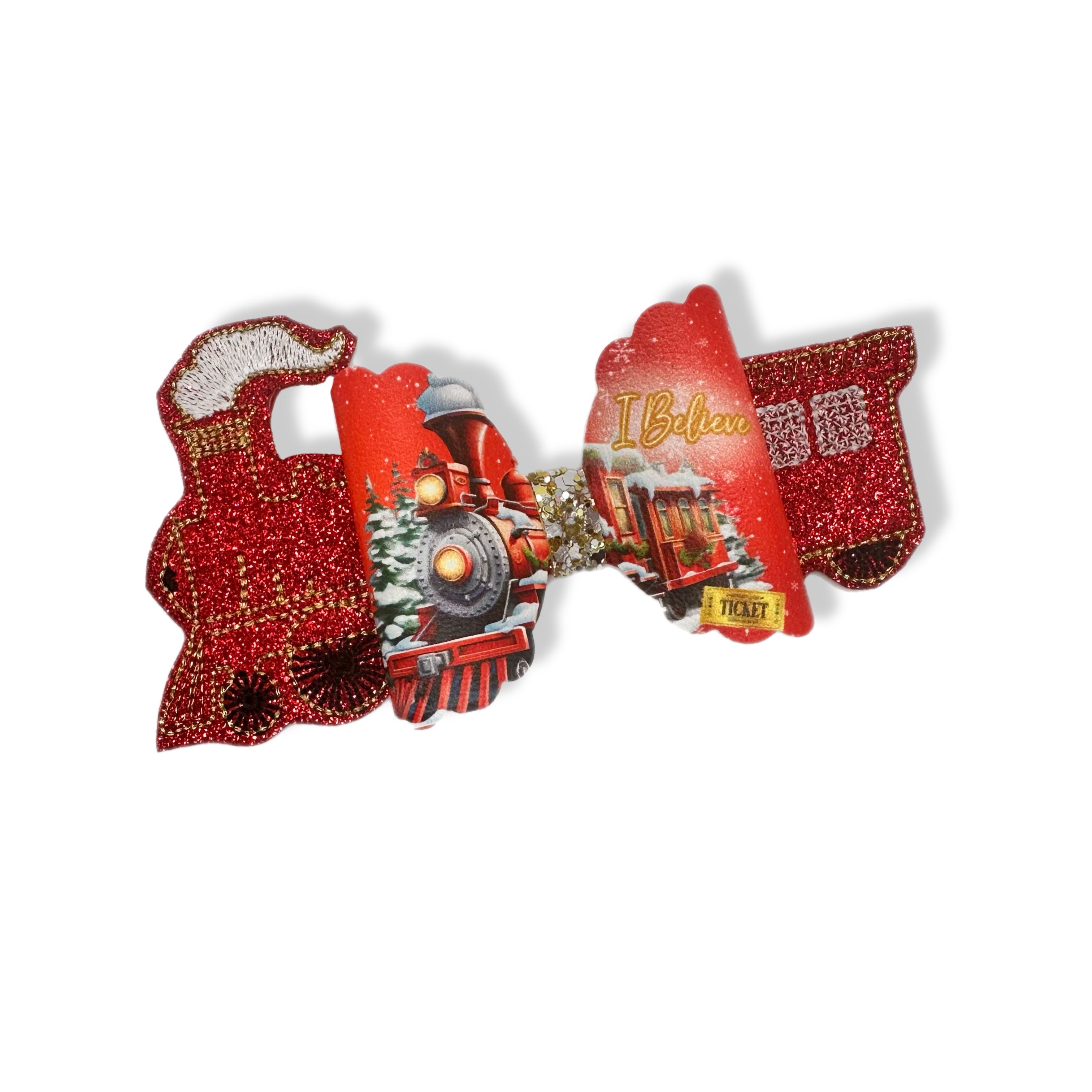 Christmas Express Train Embroidered Bow Tails