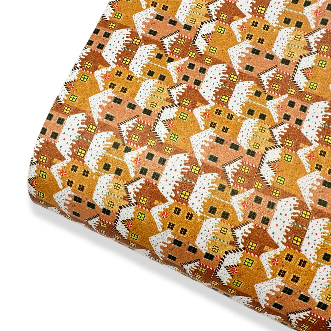 Gingerbread Town Premium Faux Leather Fabric