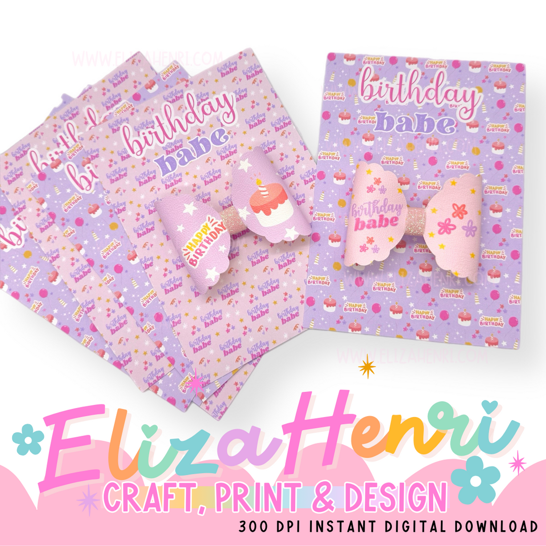 Birthday Babe Pink & Lilac Display Bow Cards A6 Size- Digital Download- 2 Designs