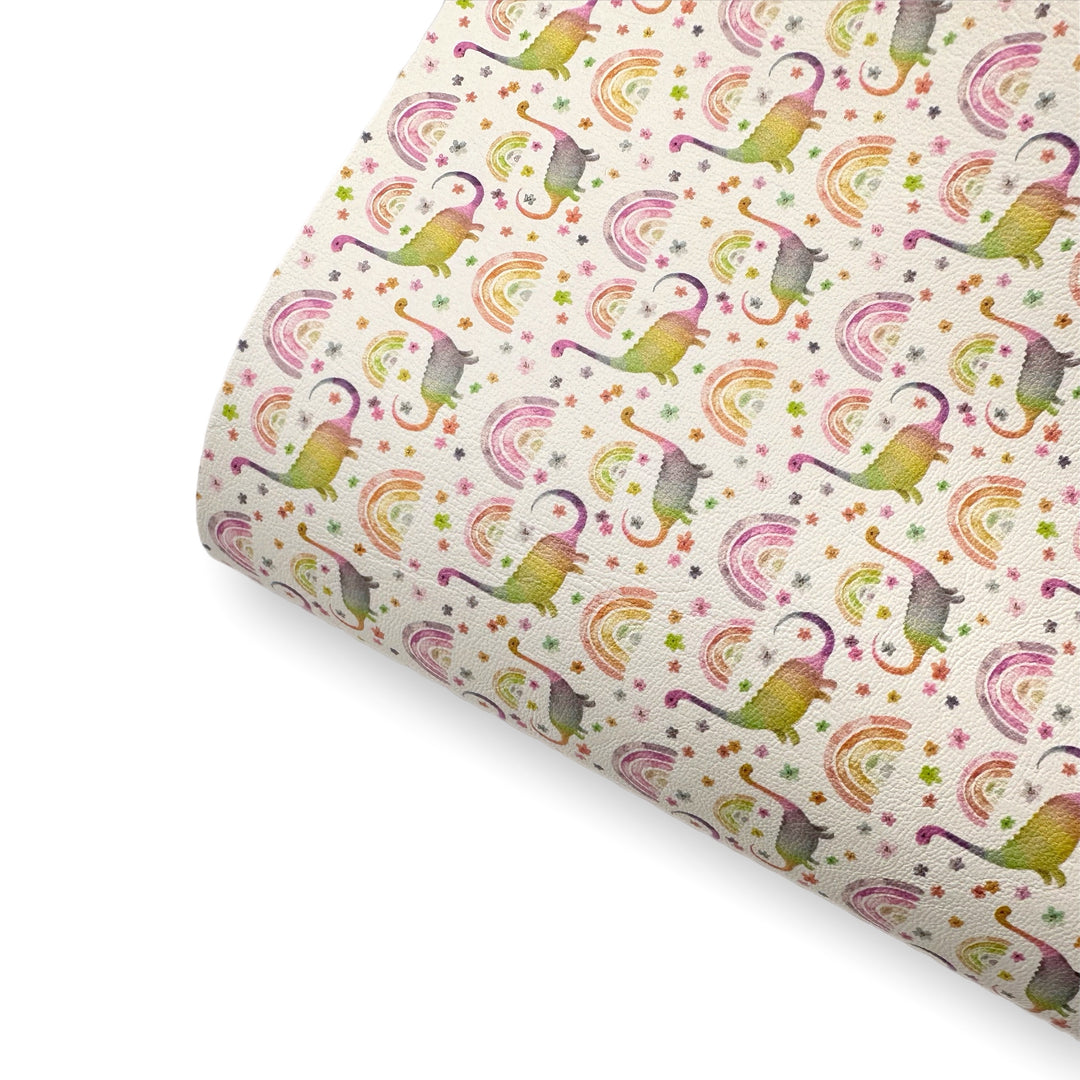 Pretty Pastel Dinos Premium Faux Leather Fabric