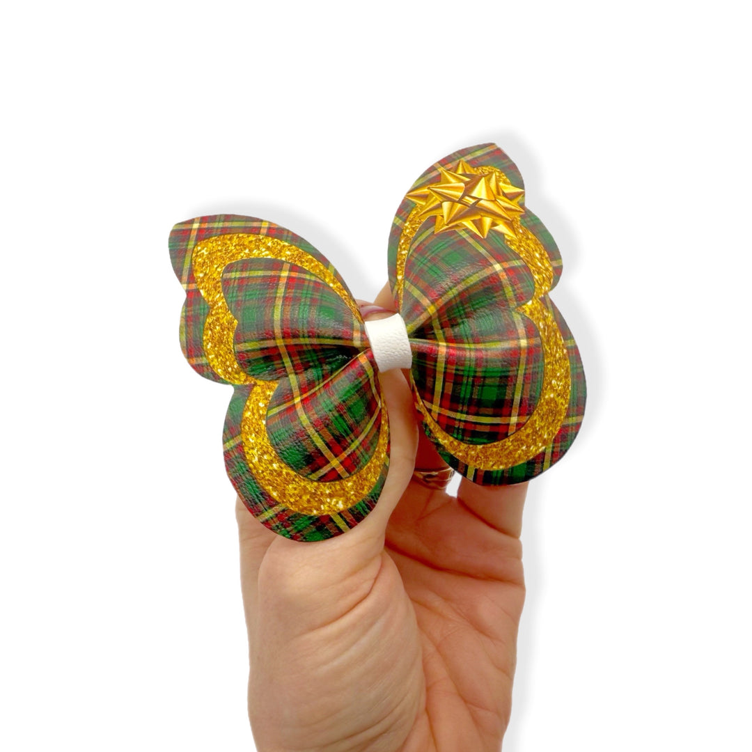 Tartan & Gold Party Glitter Butterfly Pinch Bows - DIY Cut Out Faux Leather Fabric Sheets