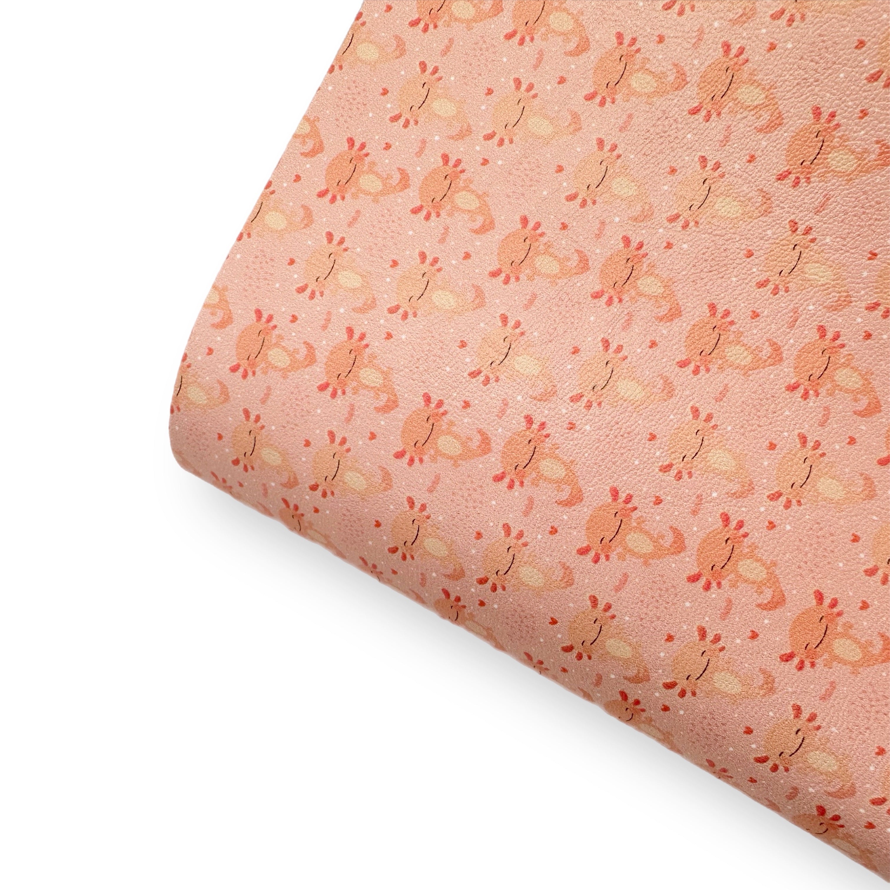 Peach and Coral Axolotls Premium Faux Leather Fabric