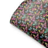 Fluorescent Butterfly Premium Faux Leather Fabric