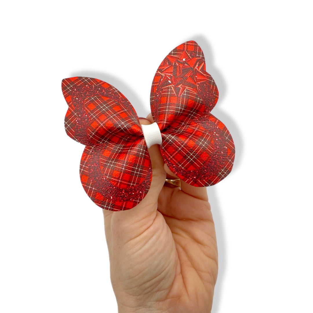 Tartan & Red Party Glitter Butterfly Pinch Bows - DIY Cut Out Faux Leather Fabric Sheets