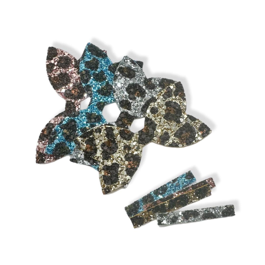 Leopard Glitter Mix Pre Cut Chunky Glitter Bow Tails & Centres 3.5”- 4 Pack