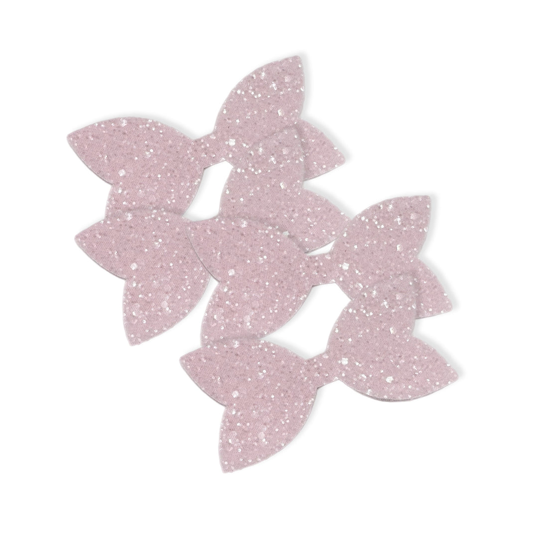 Powder Pink Pre Cut Chunky Glitter Bow Tails & Centres 3.5”- 4 Pack