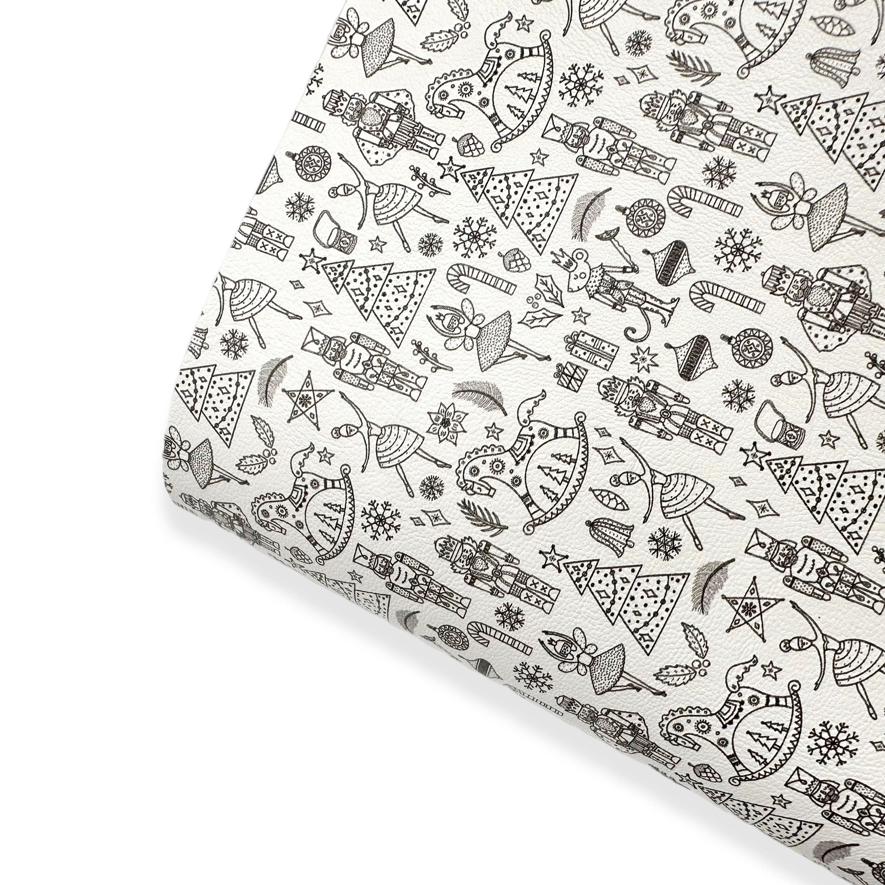 Nutcracker Colour Me In Doodle Premium Faux Leather Fabric