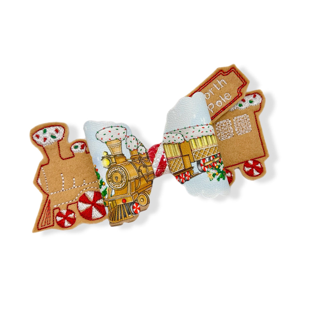 Gingerbread Express Train Embroidered Bow Tails