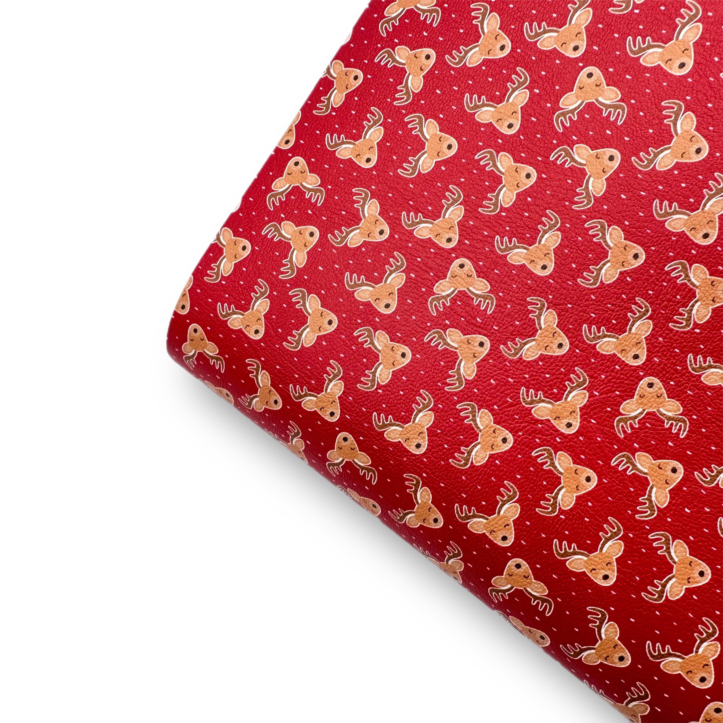True Red Reindeers Premium Faux Leather Fabric Sheets
