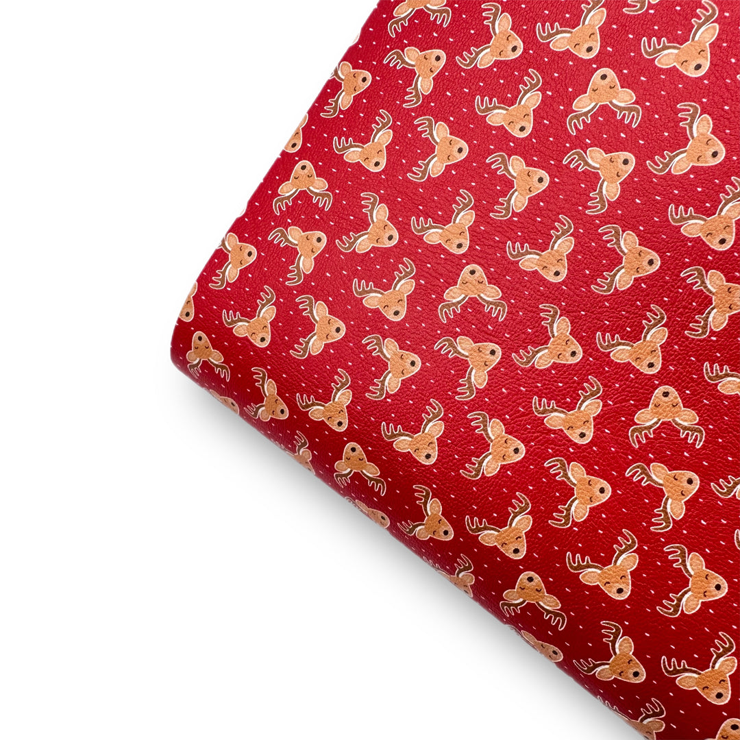 True Red Reindeers Premium Faux Leather Fabric Sheets