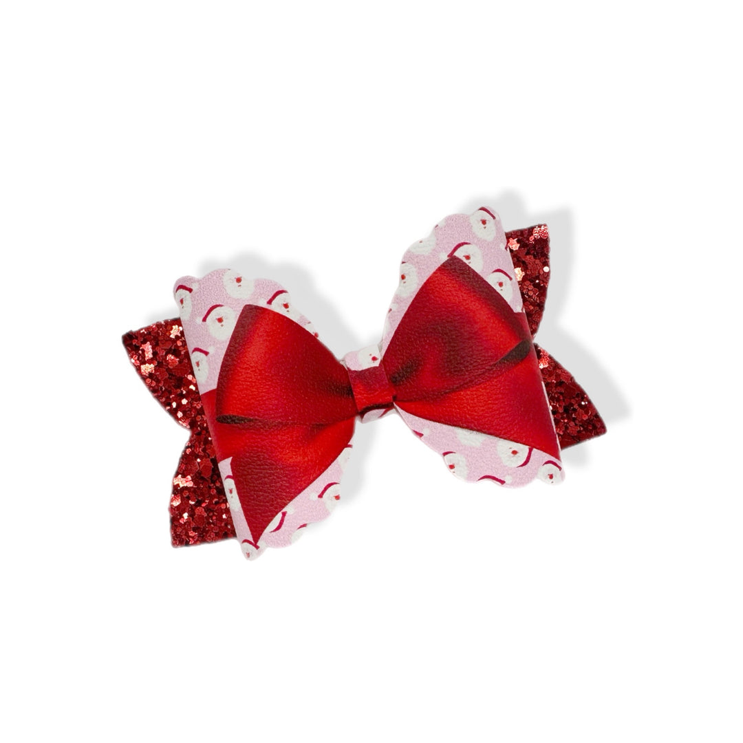 Santa Pink & Red Gift Wrap Bow 3.5” | Pre Cut DIY Hair Bow Loops