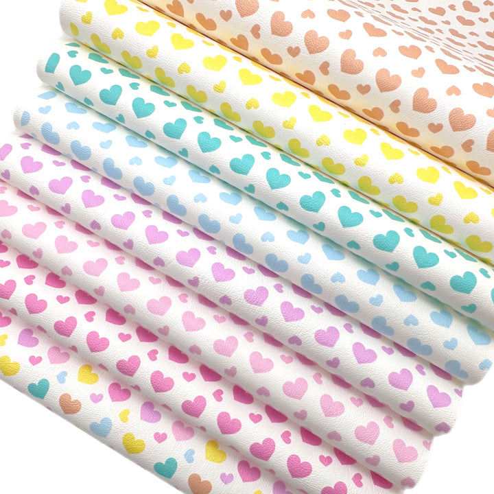 Perfect Pastel Hearts Premium Faux Leather Fabric Sheets