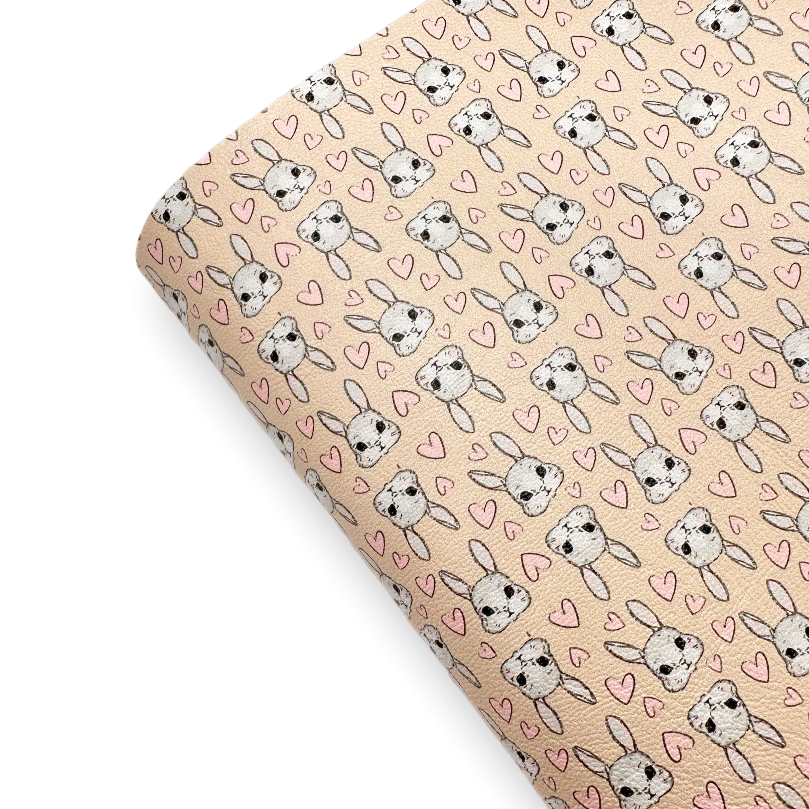 Bunny Hearts Beige Premium Faux Leather Fabric