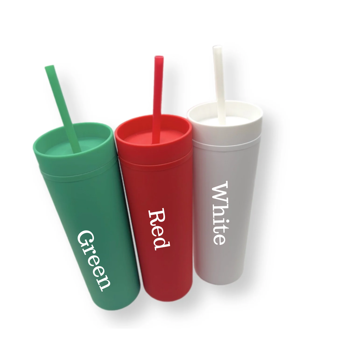 FECBK 6 Pack Skinny Tumblers with Lids and Straws 16 oz Matte