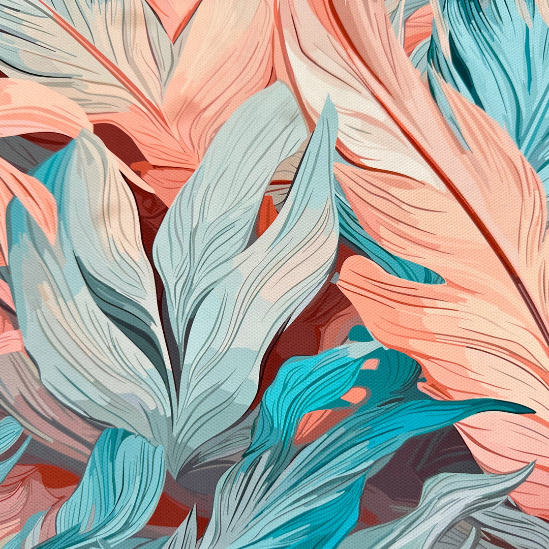 Teal Peach Leaves Canvas Photography Background