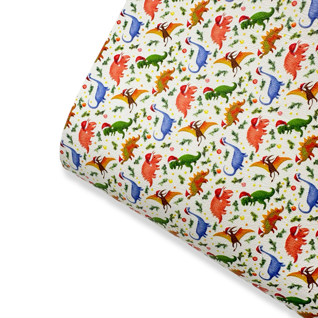 Christmas with the Dinosaurs Premium Faux Leather Fabric