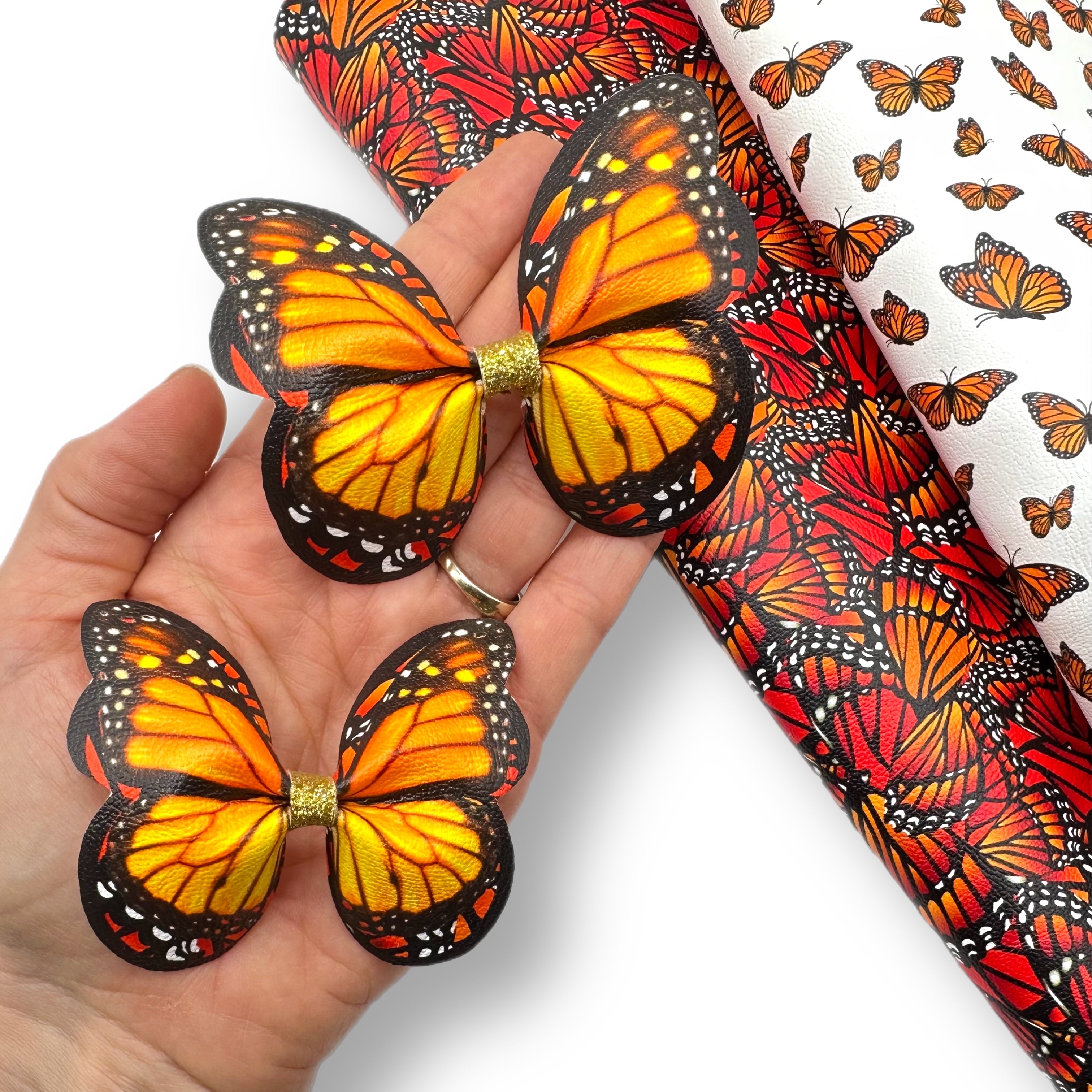 Monarch Butterfly Pinch Bows DIY Cut Out Faux Leather Fabric Sheets