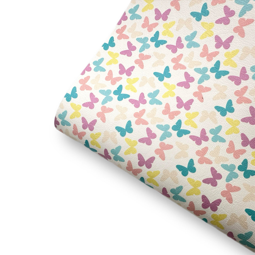 Pastel Butterflies Premium Faux Leather Fabric