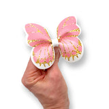 Pretty Pink & Gold glitter effect Butterfly Pinch Bows DIY Cut Out Faux Leather Fabric Sheets