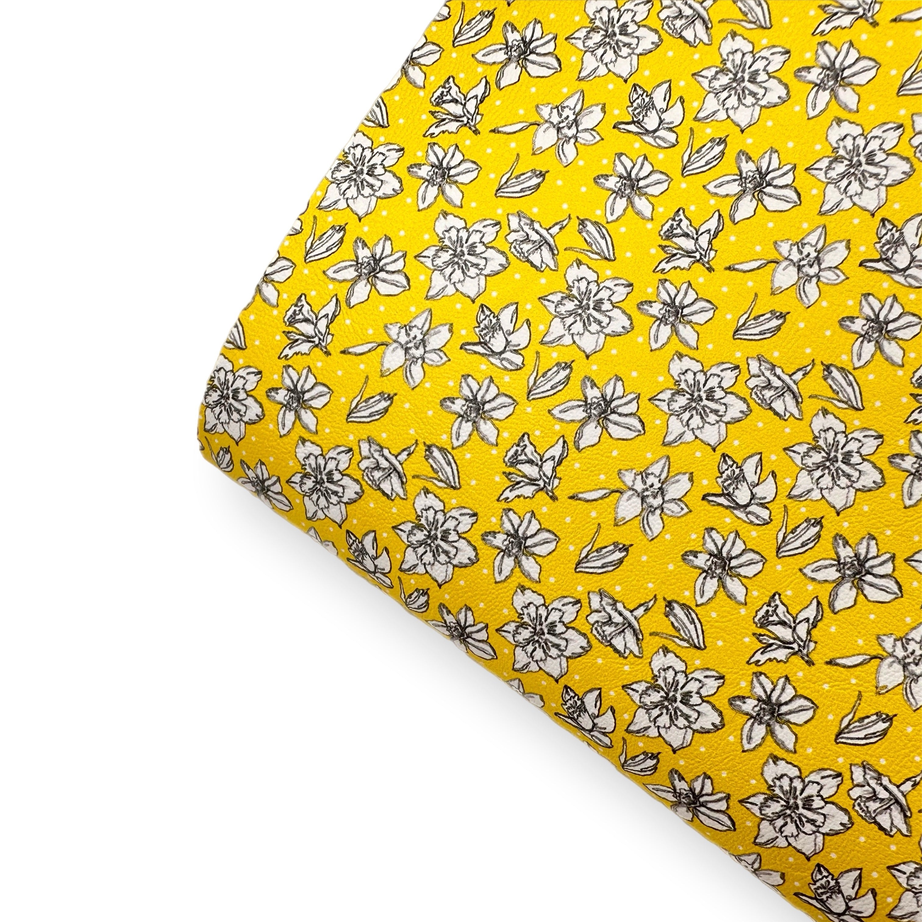 Daffodils Polka Dot Premium Faux Leather Fabric