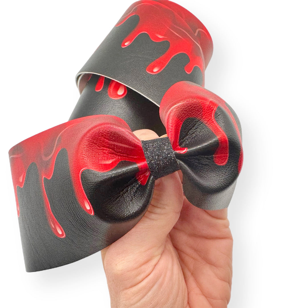 Blood Drip on Black Faux Leather Mega Bow Strips