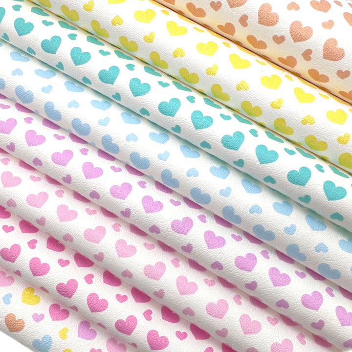 Perfect Pastel Hearts Premium Faux Leather Fabric Sheets