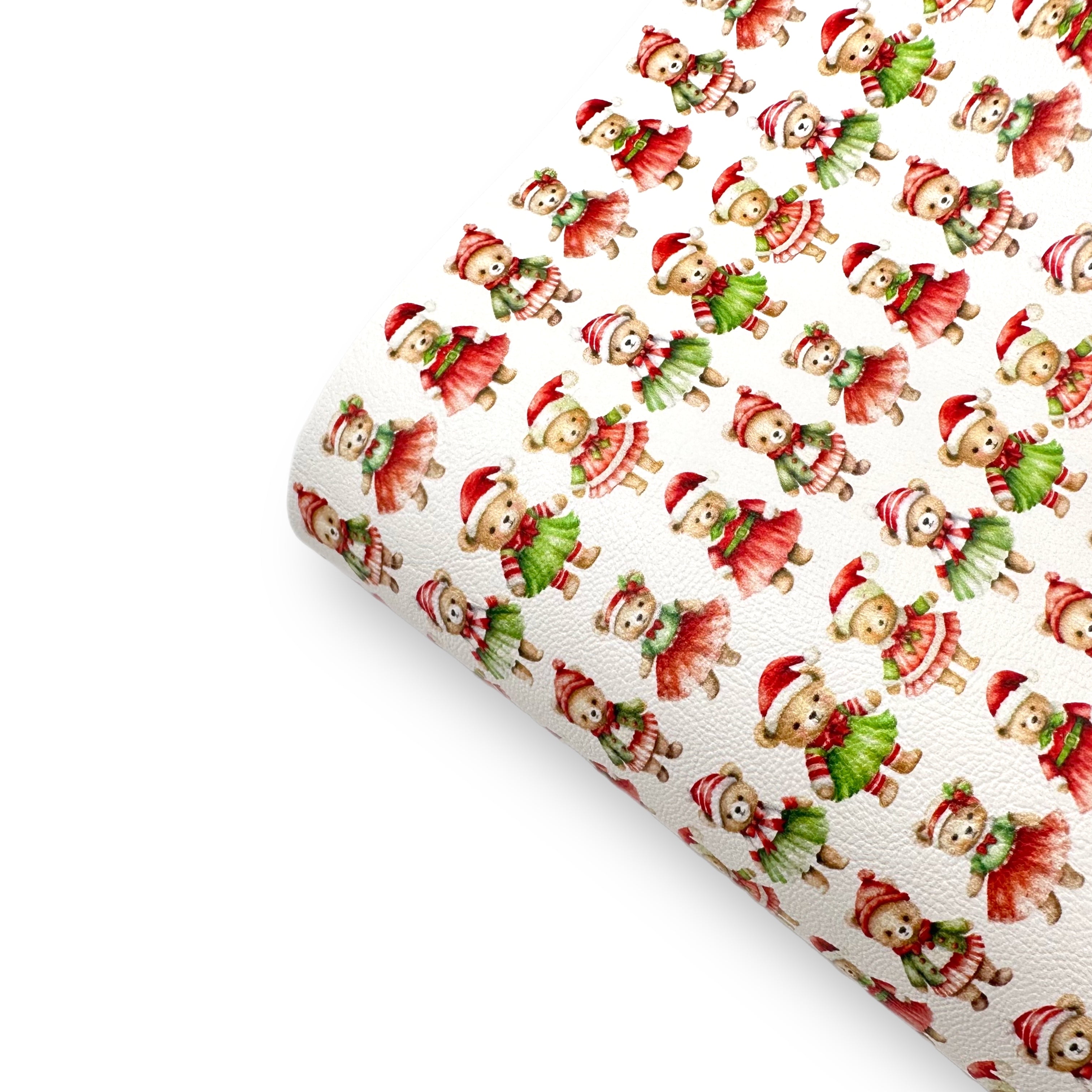 Teddy's Christmas Party Premium Faux Leather Fabric Sheets