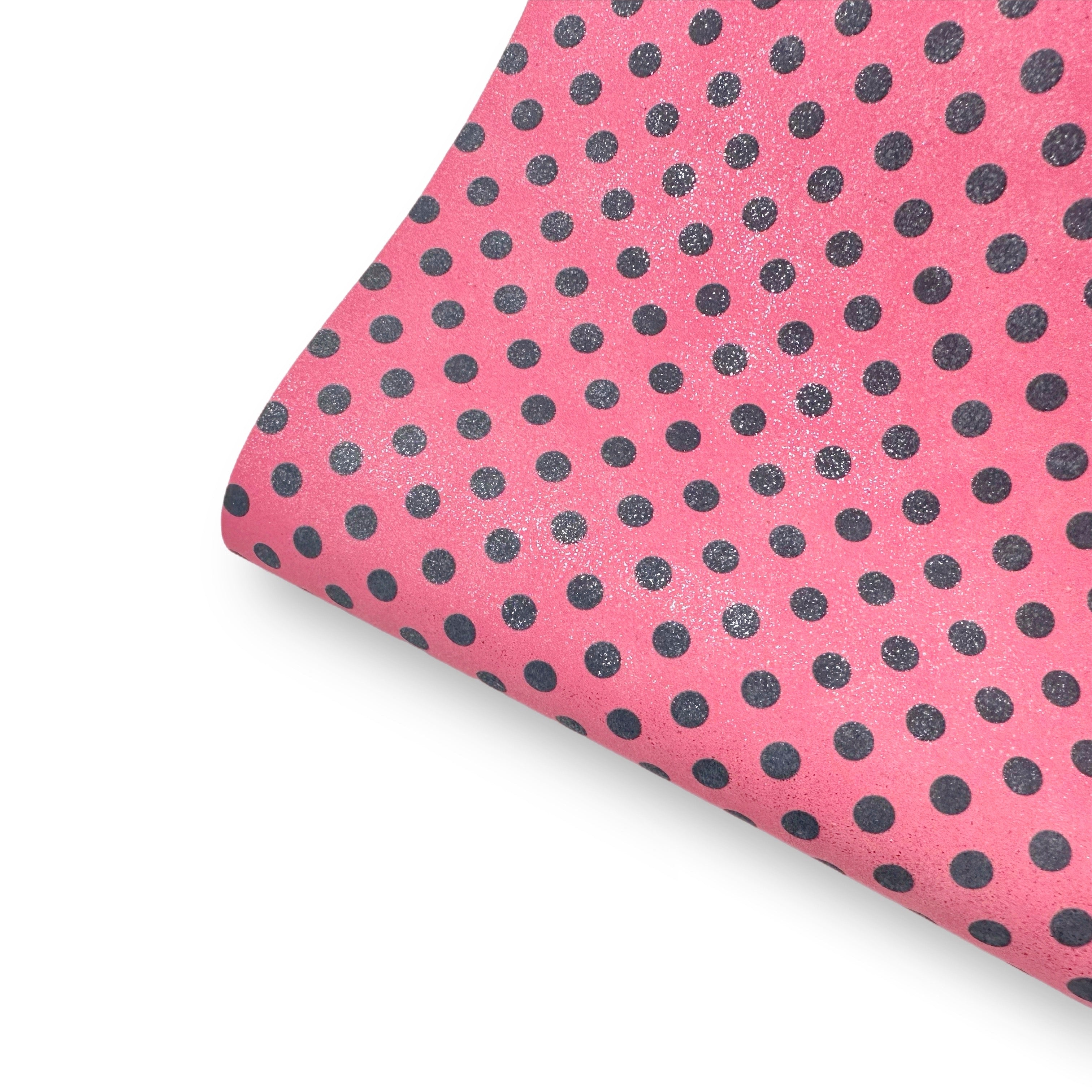 Hallo Polka Pink Glitter Suede Fabric Sheets