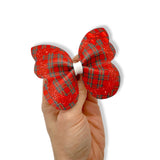 Red Tartan Glitter Bow Pinch Bows - DIY Cut Out Faux Leather Fabric Sheets