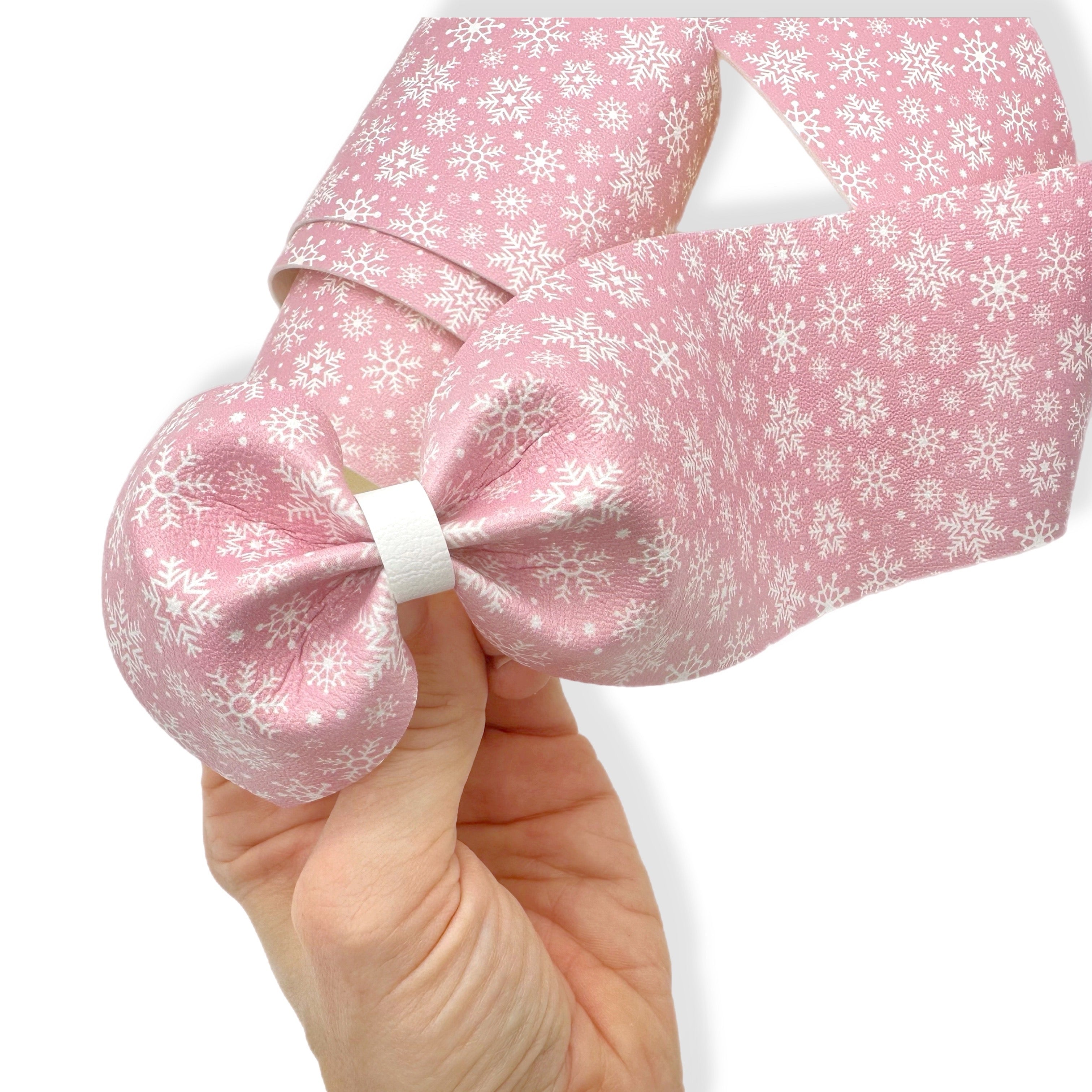 Dusky Pink Snowflakes Faux Leather Mega Bow Strips