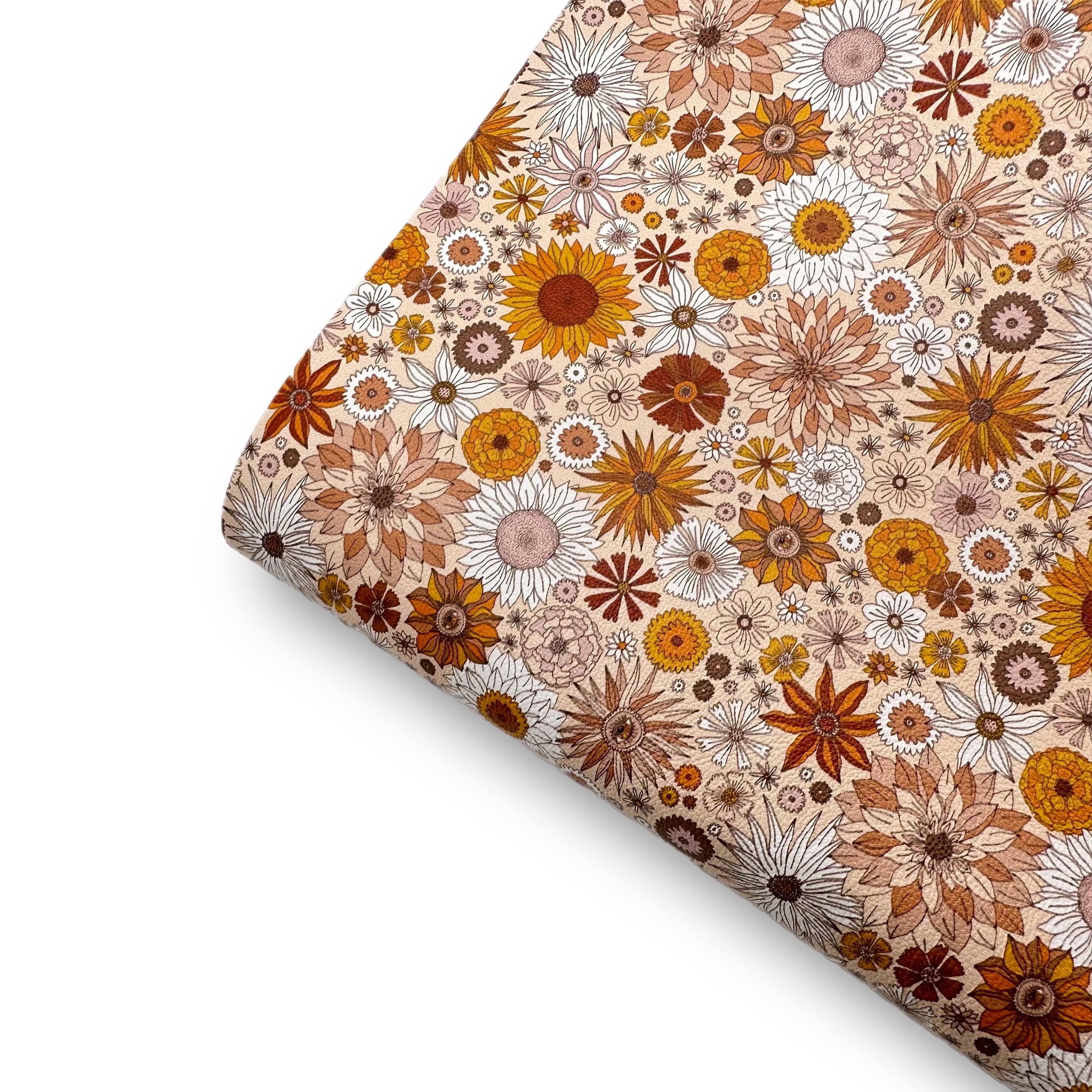 Autumn Retro Florals Premium Faux Leather Fabric Sheets