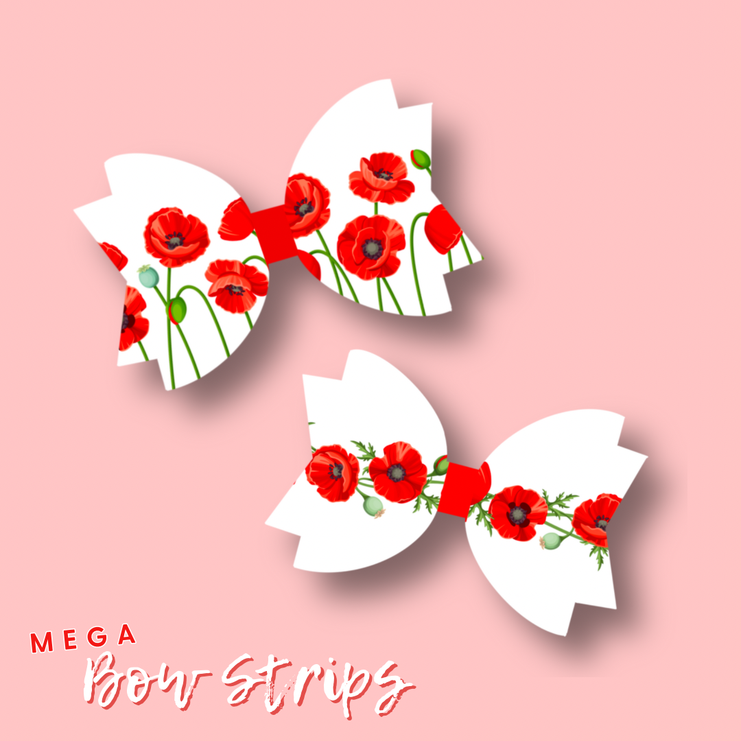 Poppy Field Floral Faux Leather - Mega Bow Strips