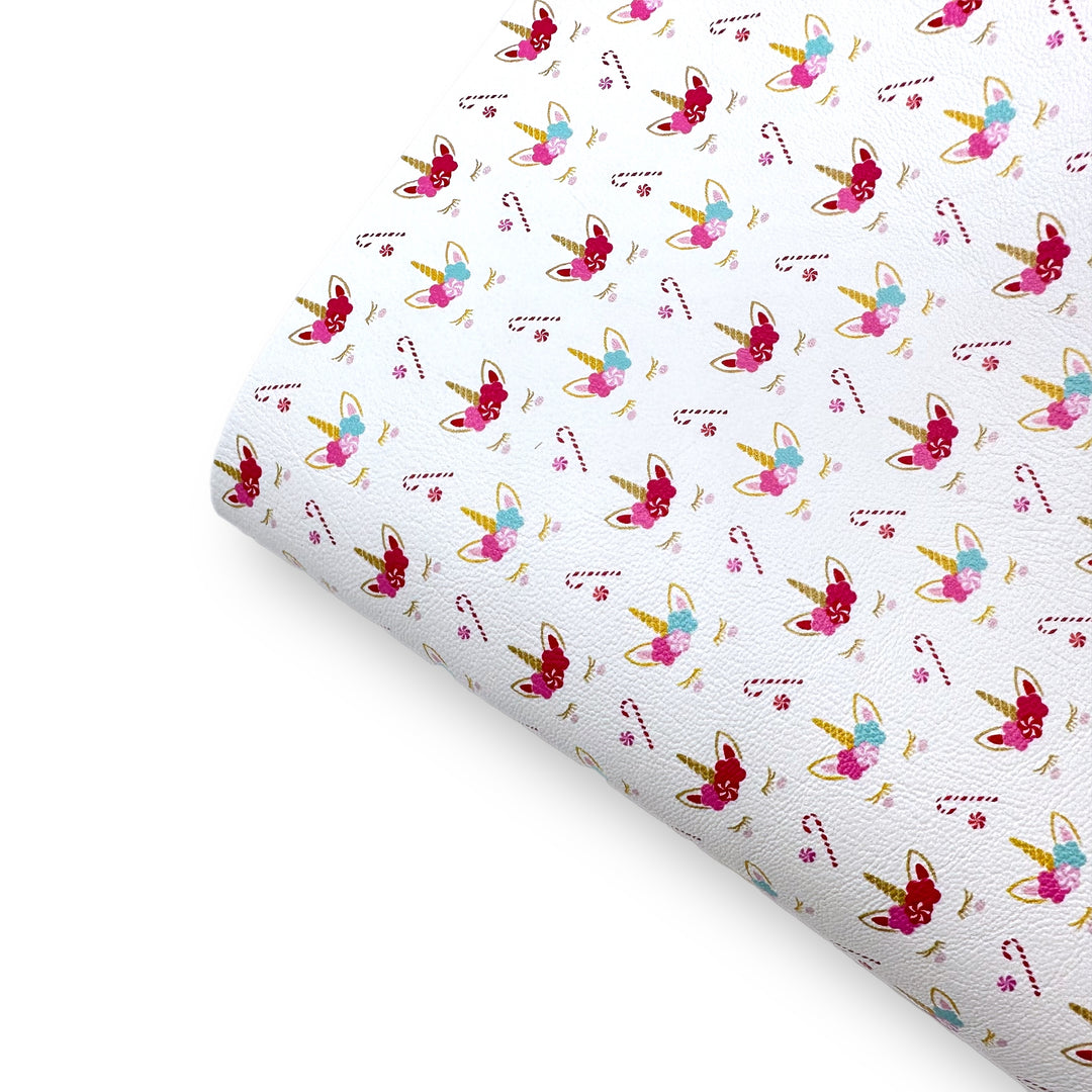 Sleepy Candy Cane Unicorns Premium Faux Leather Fabric Sheets