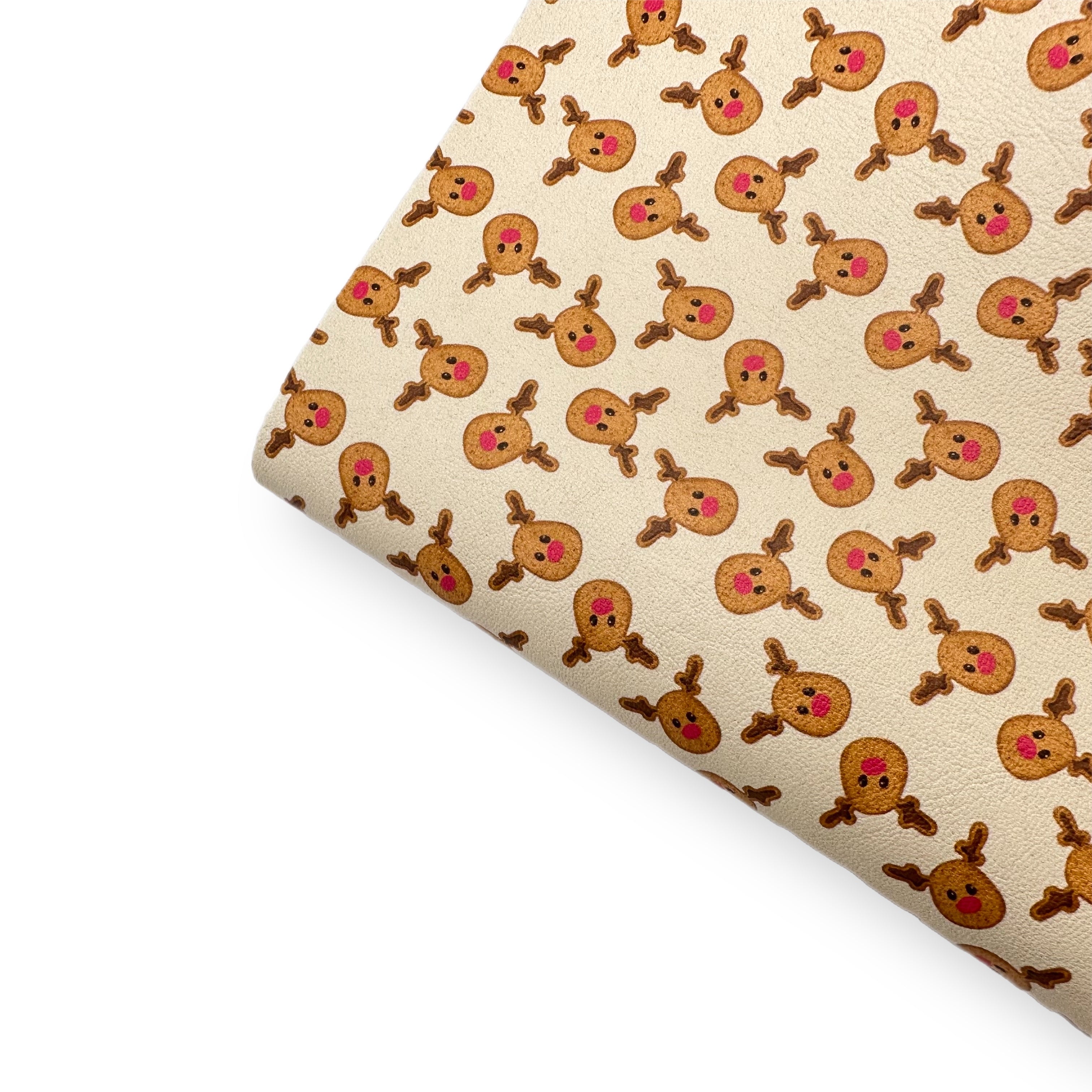 Reindeer Gingerbread Premium Faux Leather Fabric Sheets