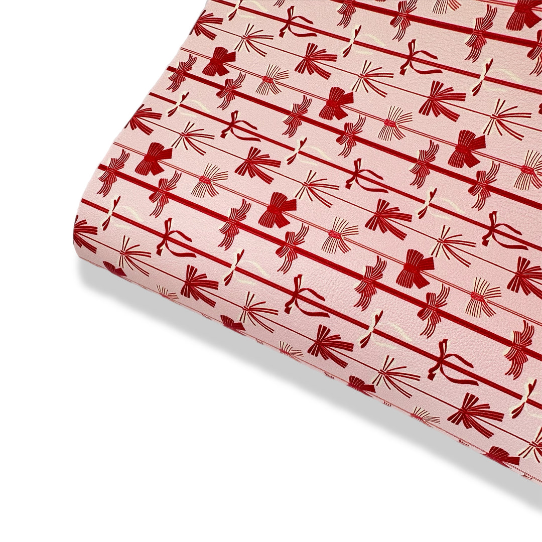 Candy Cane Bows Premium Faux Leather Fabric