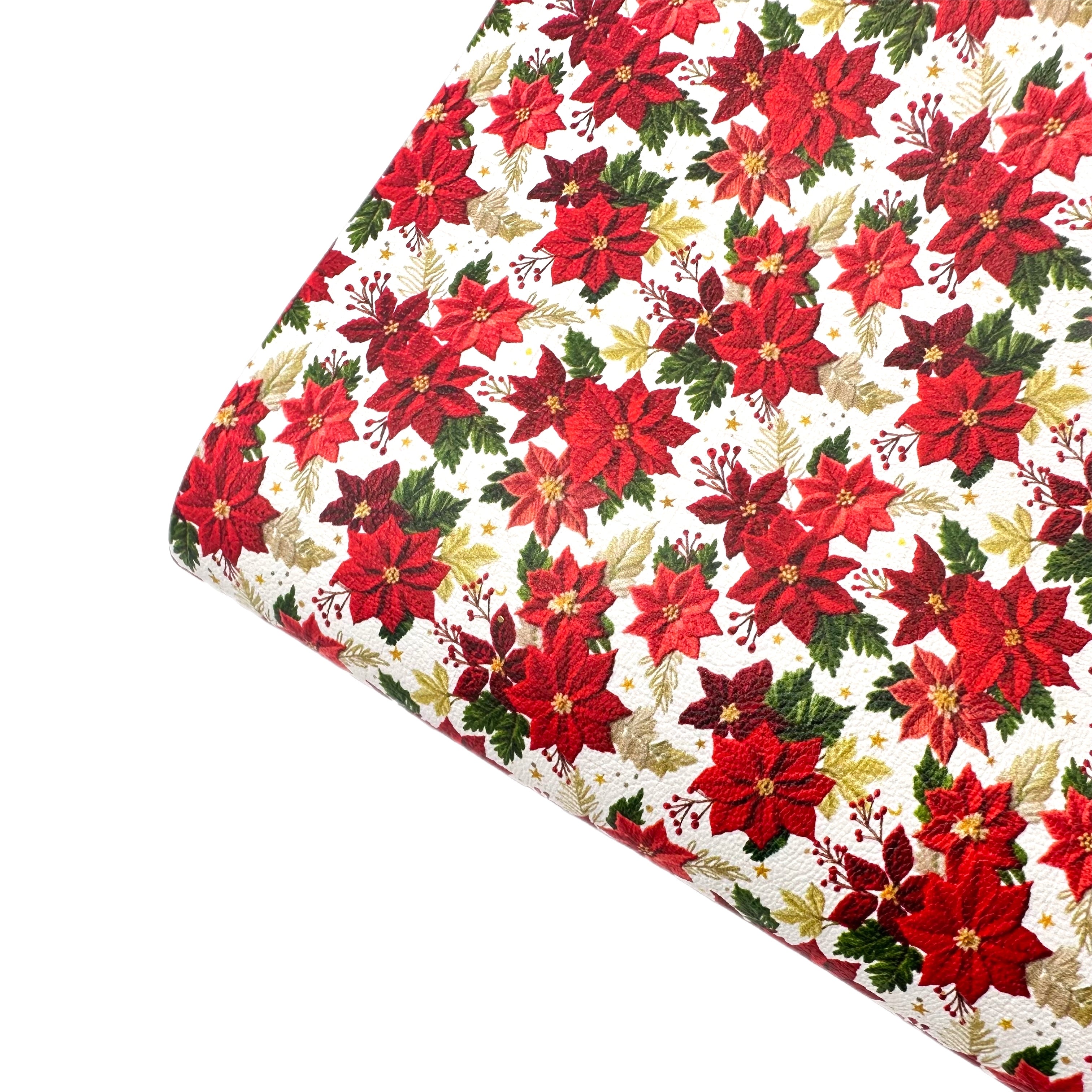 Embroidered Poinsettias Premium Faux Leather Fabric Sheets