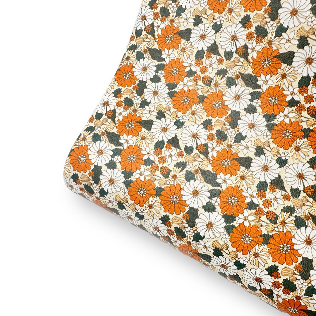 Vintage Autumnal Blossoms Premium Faux Leather Fabric