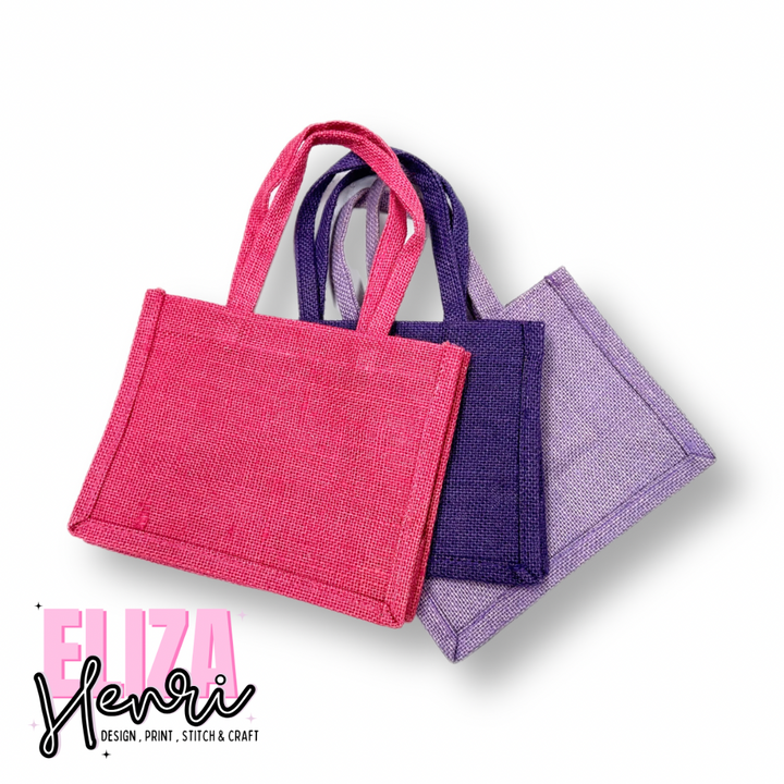 Pink, Black, Purple, Lilac Coloured Mini Jute Gift Bags