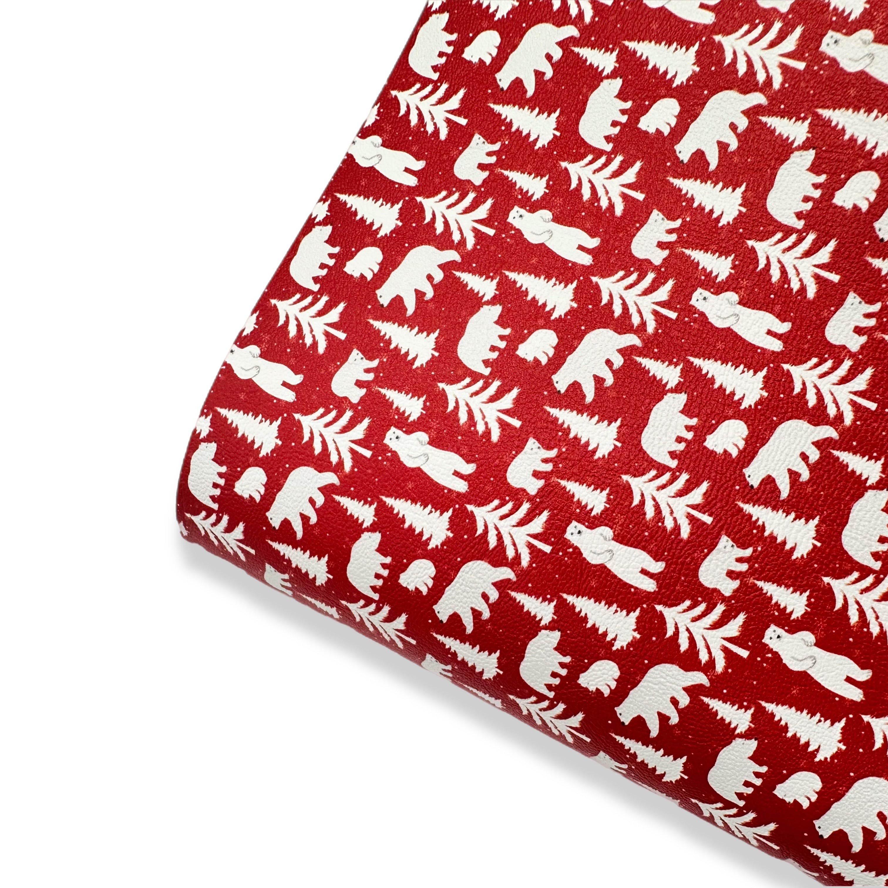 Polar Bear Forest Red Premium Faux Leather Fabric