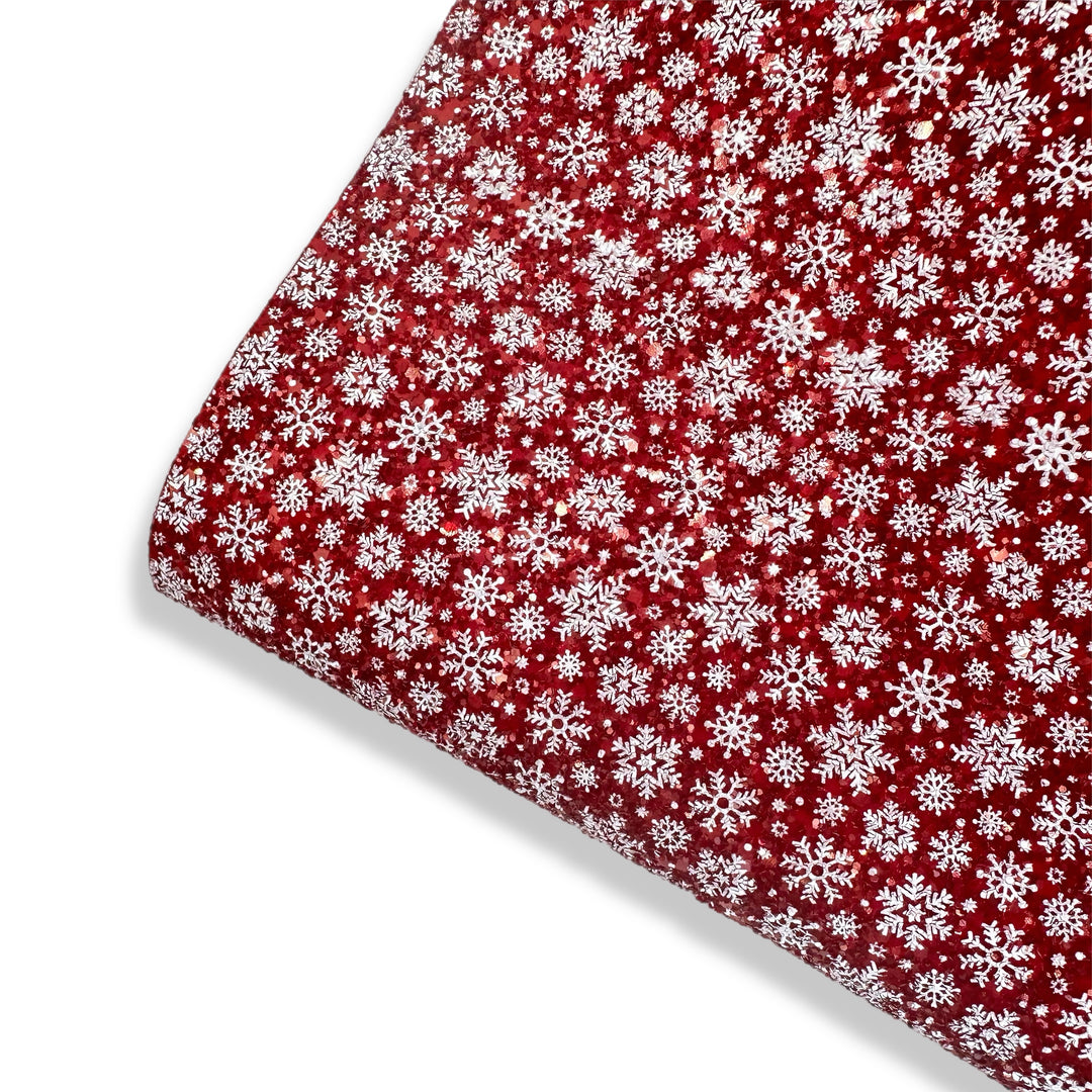 Cherry Red Snowflake Chunky Glitter Fabric