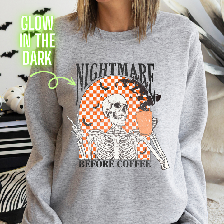 Nightmare before Coffee Glow in the Dark Full Colour Iron on T Shirt Transfers