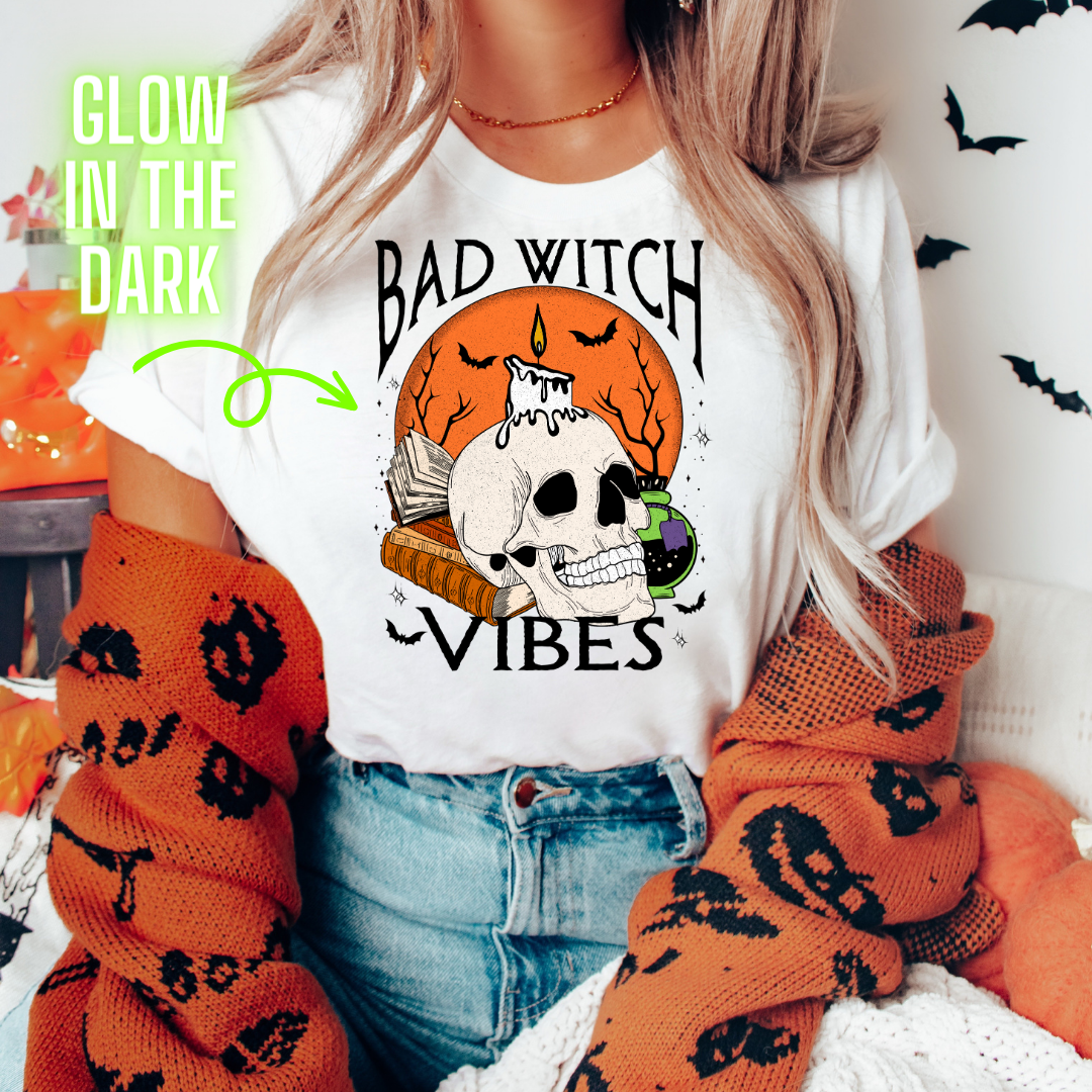 Bad witch my Vibes Glow in the Dark Full Colour Iron on T Shirt Transfers