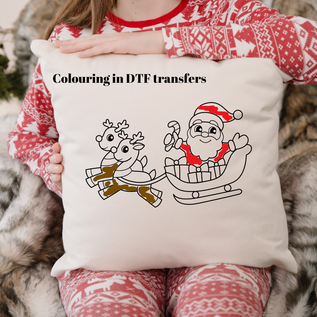 Santa's Sleigh Colouring in DTF Full Colour Transfers